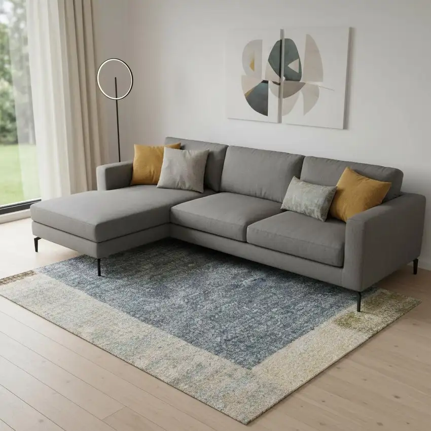 Blue Brown And Tan Geometric Washable Area Rug Photo 1