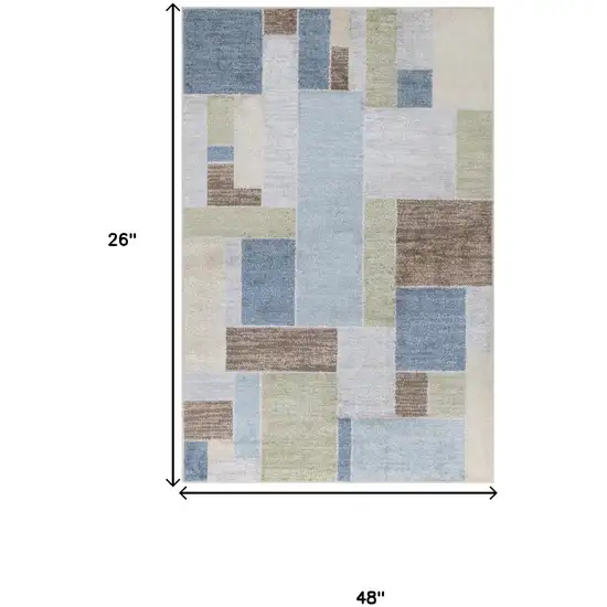 Blue Brown And Tan Geometric Washable Area Rug Photo 3