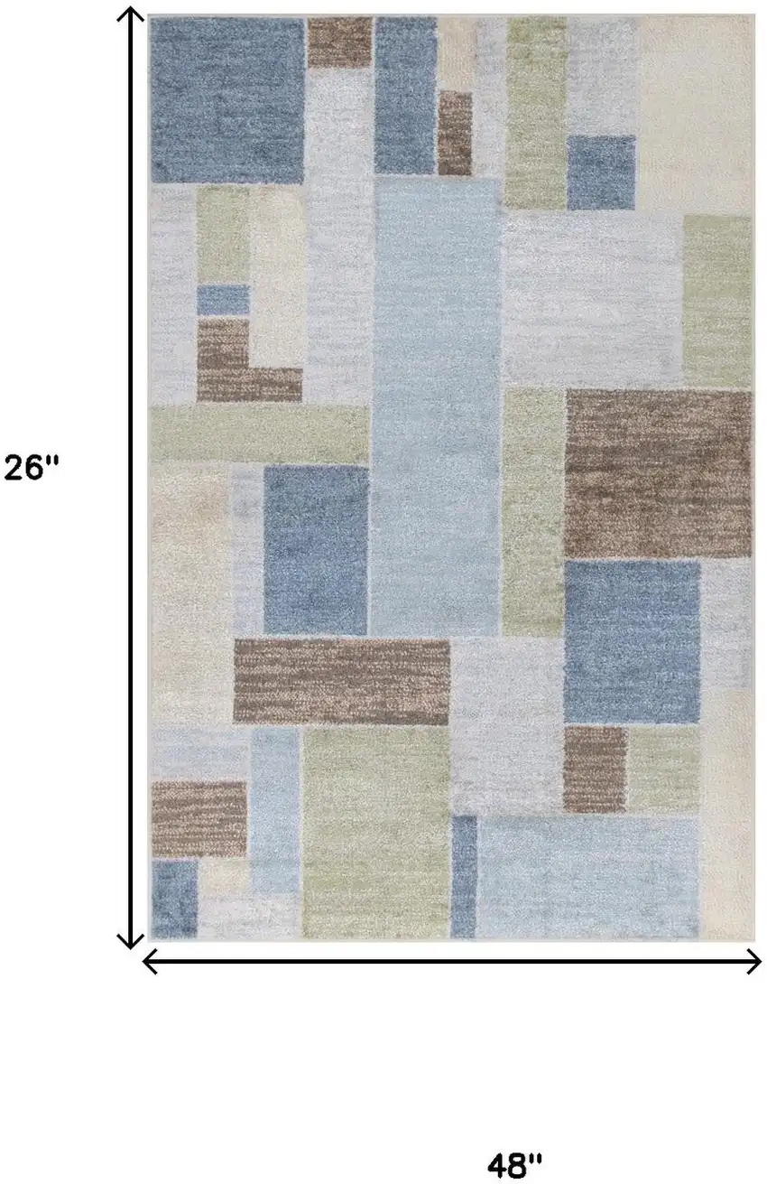 Blue Brown And Tan Geometric Washable Area Rug Photo 3