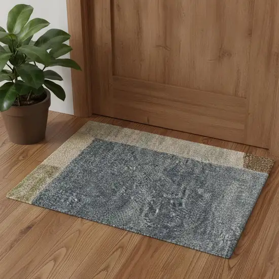 Blue Brown And Tan Geometric Washable Area Rug Photo 1