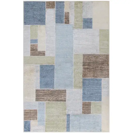 Blue Brown And Tan Geometric Washable Area Rug Photo 8