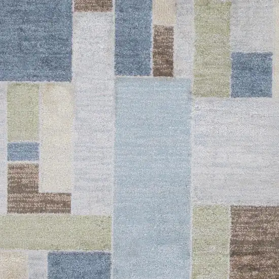 Blue Brown And Tan Geometric Washable Area Rug Photo 4