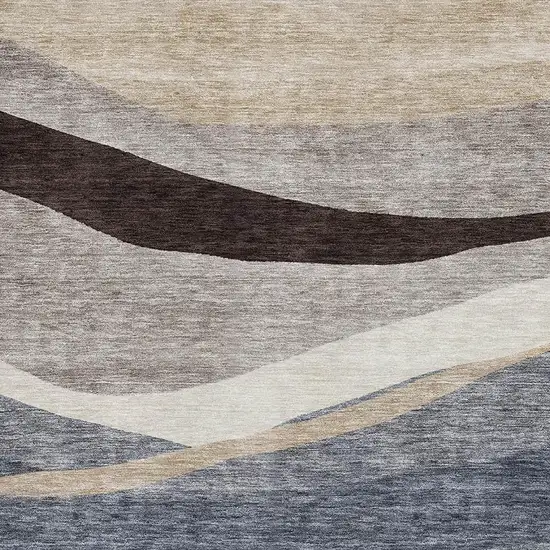 Blue Brown And Taupe Abstract Washable Area Rug With UV Protection Photo 3