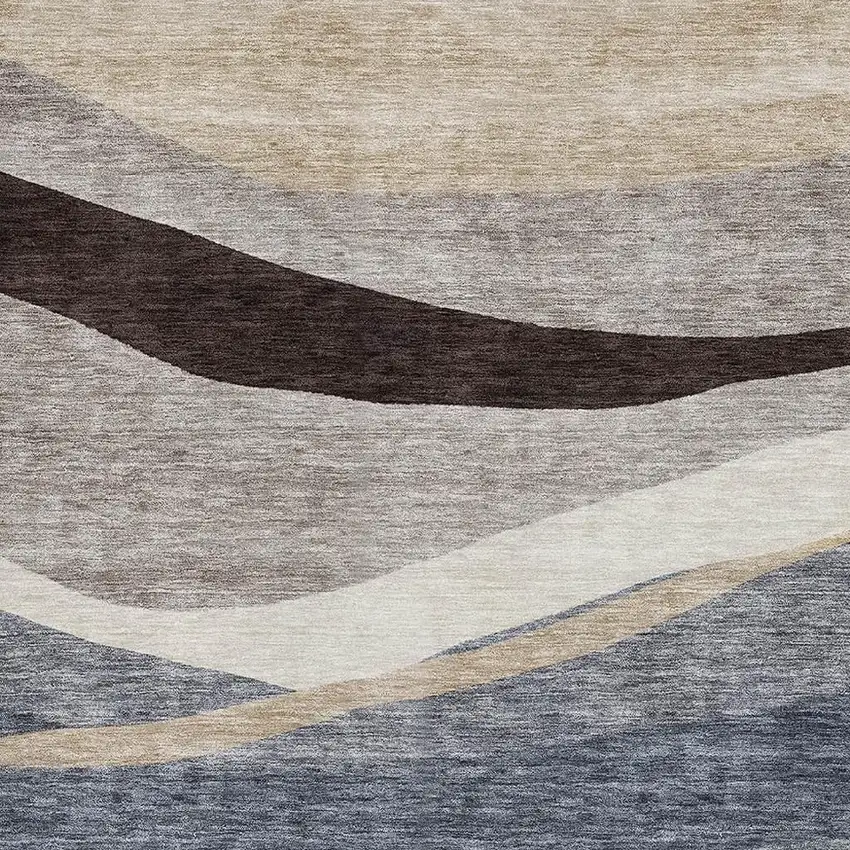 Blue Brown And Taupe Abstract Washable Area Rug With UV Protection Photo 3