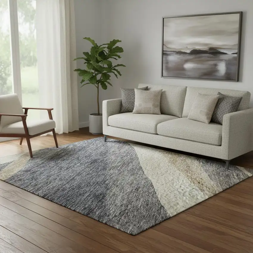 Blue Brown And Taupe Abstract Washable Area Rug With UV Protection Photo 2