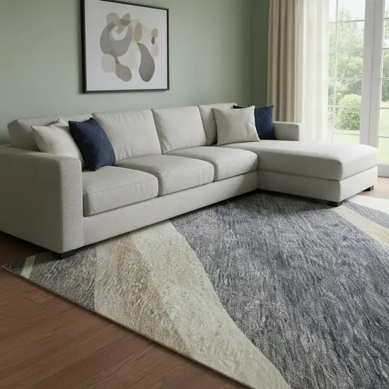 Blue Brown And Taupe Abstract Washable Area Rug With UV Protection Photo 2