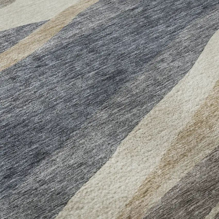 Blue Brown And Taupe Abstract Washable Area Rug With UV Protection Photo 1