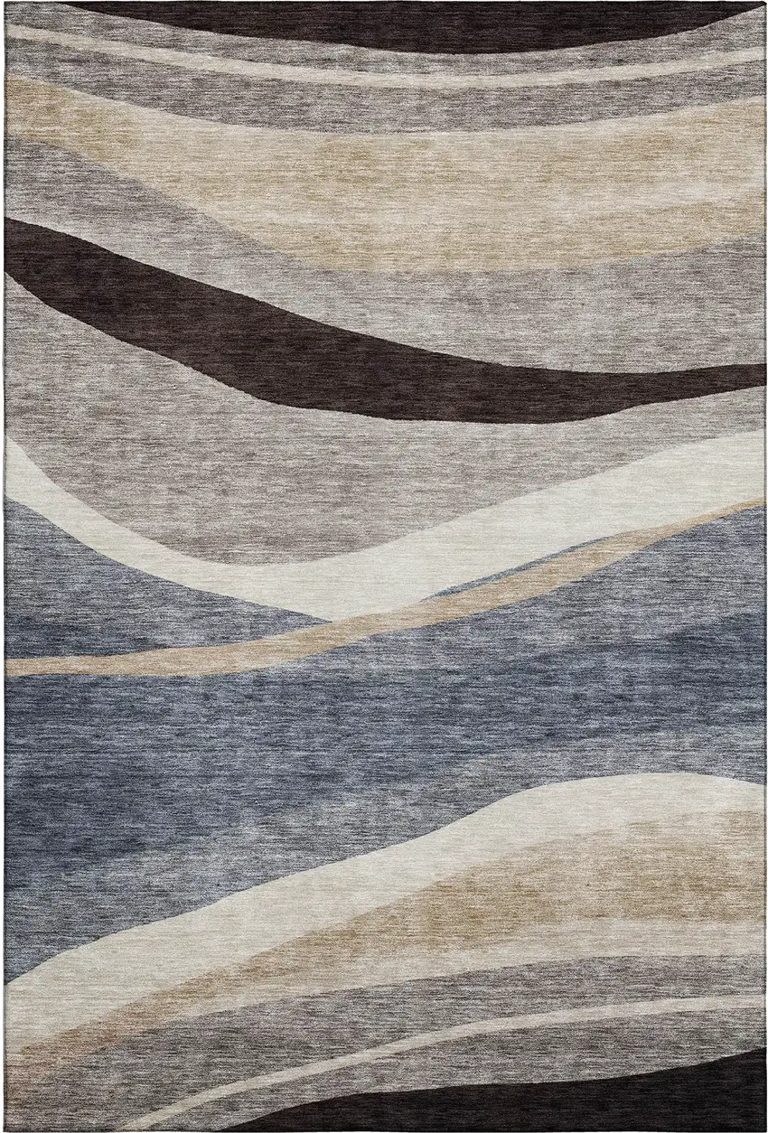 Blue Brown And Taupe Abstract Washable Area Rug With UV Protection Photo 6