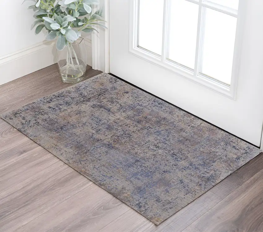 Blue Brown and Gray Abstract Power Loom Area Rug Photo 1