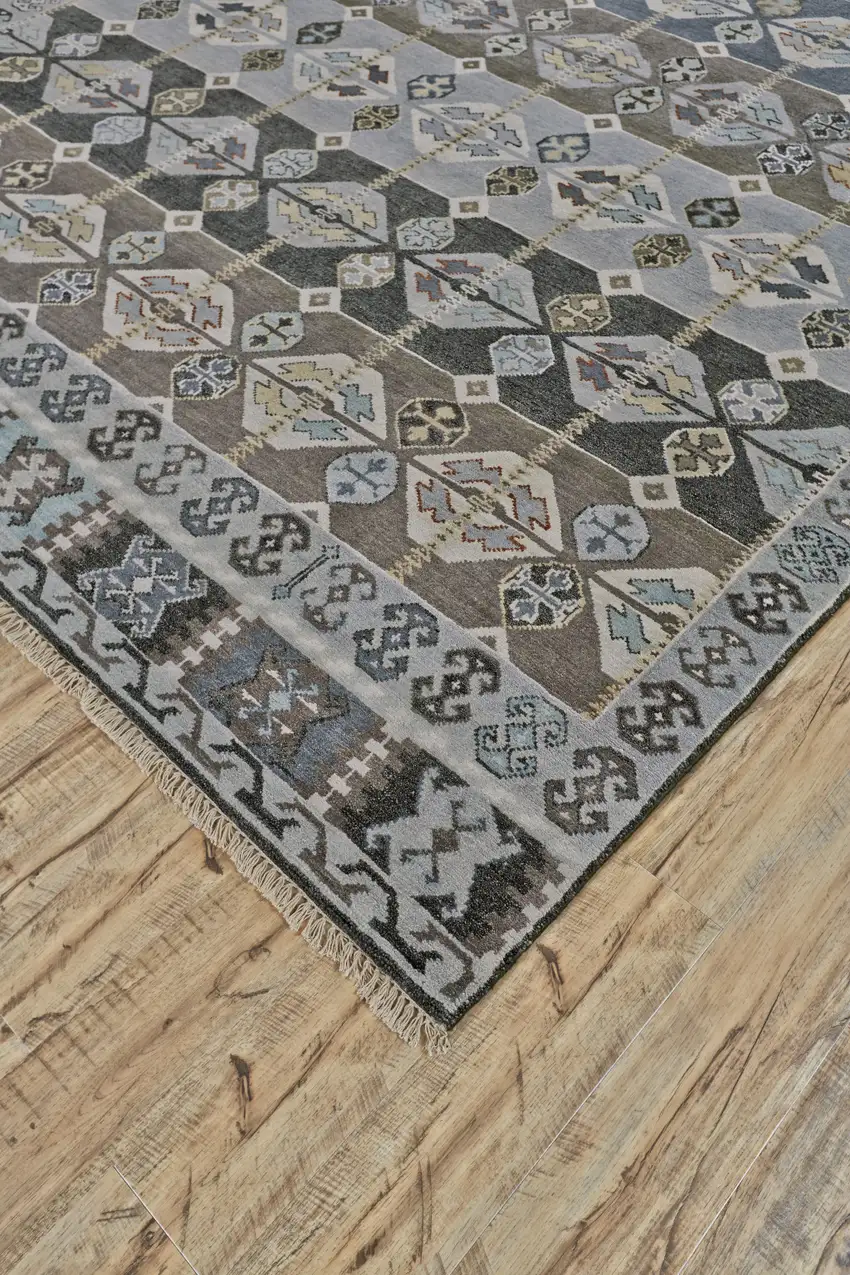 Blue Brown and Gray Wool Southwestern Hand Knotted Area Rug Photo 5