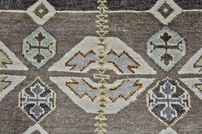 Blue Brown and Gray Wool Southwestern Hand Knotted Area Rug Photo 4