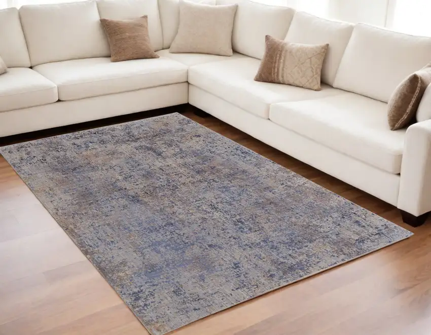 Blue Brown and Tan Abstract Power Loom Area Rug Photo 1