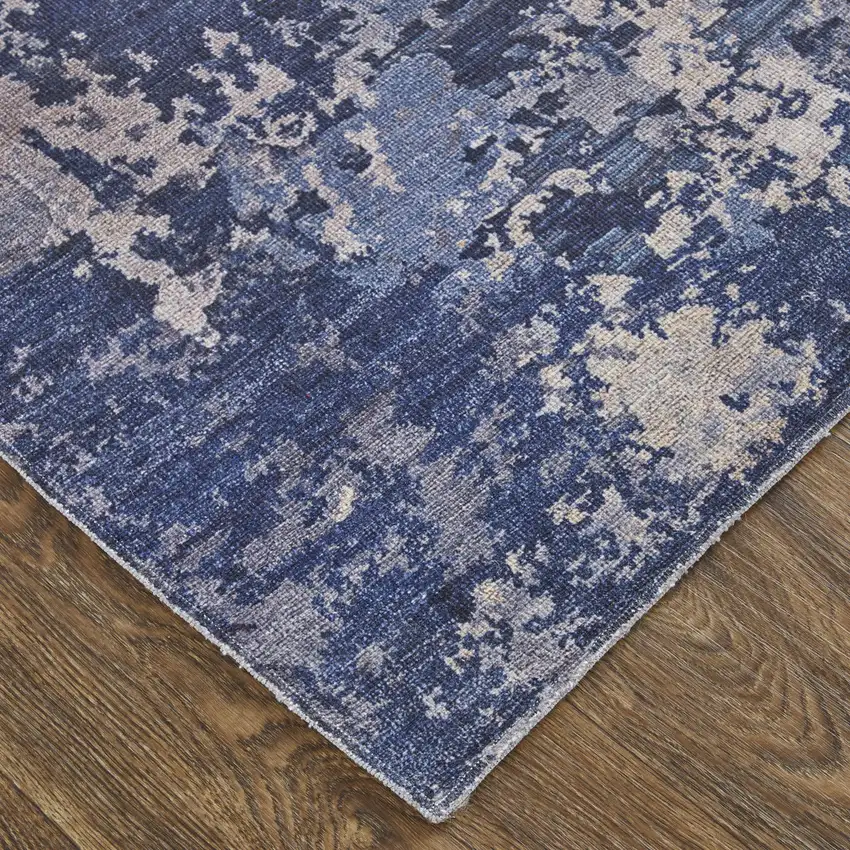 Blue Brown and Tan Abstract Power Loom Worn Faded Washable Area Rug Photo 9