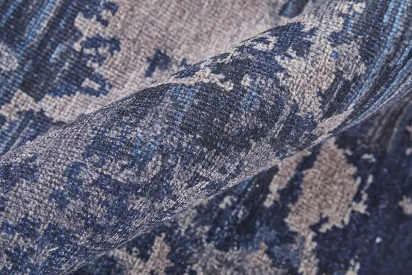 Blue Brown and Tan Abstract Power Loom Worn Faded Washable Area Rug Photo 8