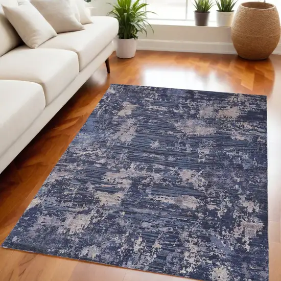 Blue Brown and Tan Abstract Power Loom Worn Faded Washable Area Rug Photo 1