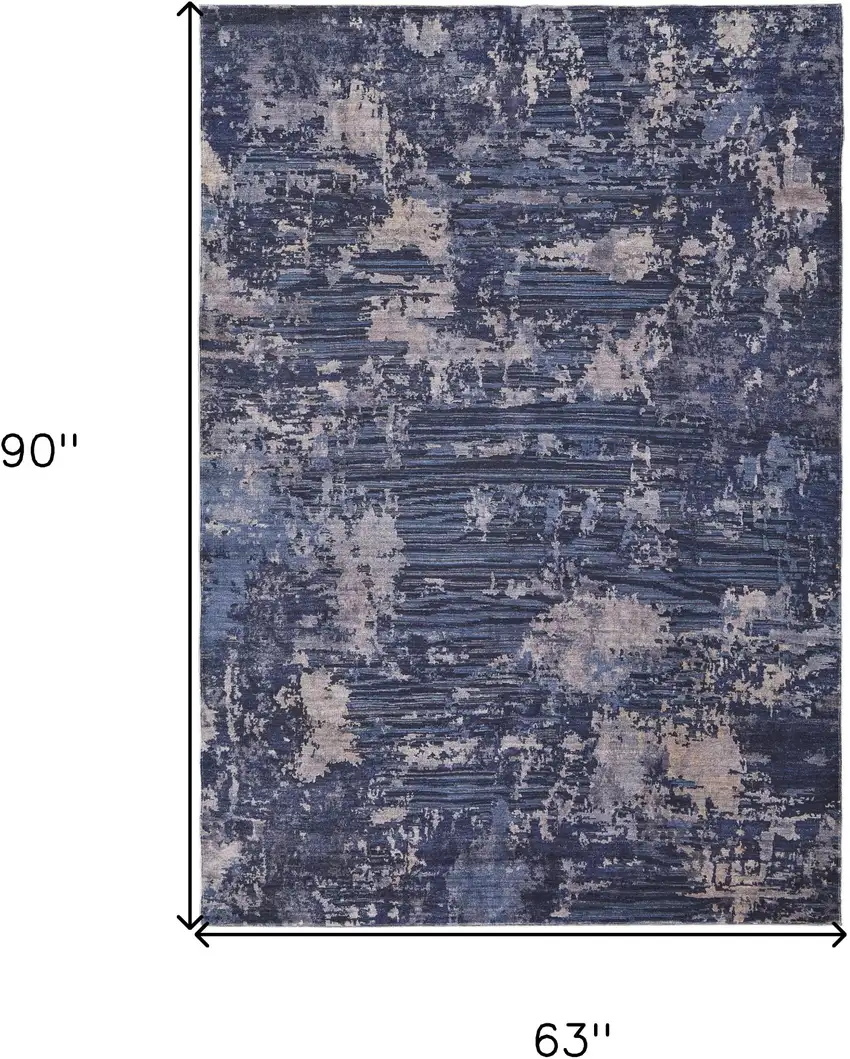 Blue Brown and Tan Abstract Power Loom Worn Faded Washable Area Rug Photo 3