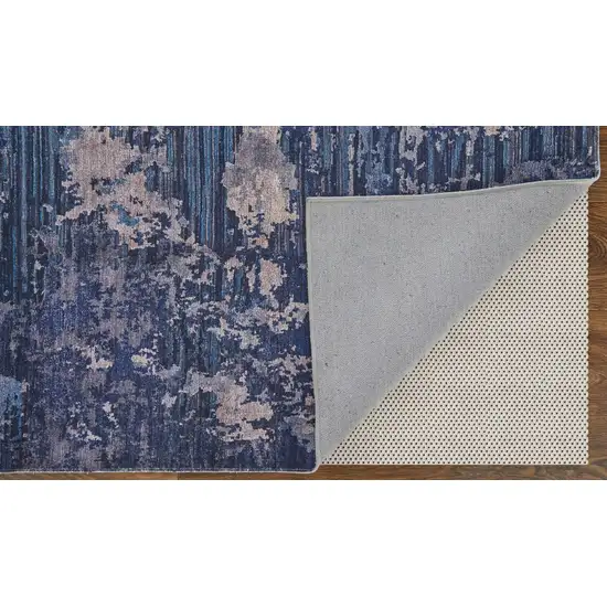 Blue Brown and Tan Abstract Power Loom Worn Faded Washable Area Rug Photo 7