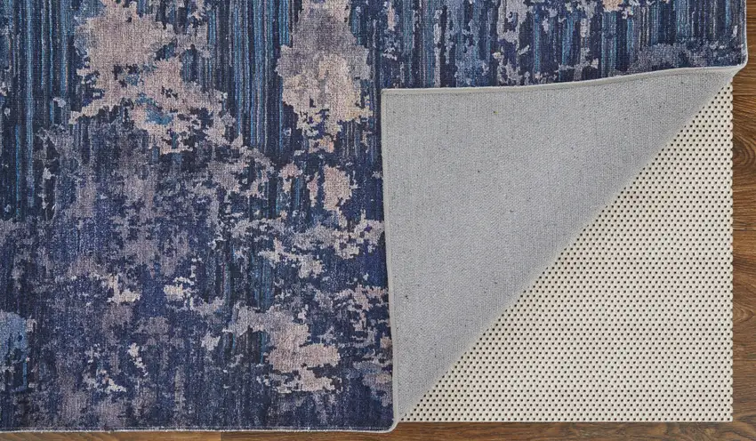 Blue Brown and Tan Abstract Power Loom Worn Faded Washable Area Rug Photo 7