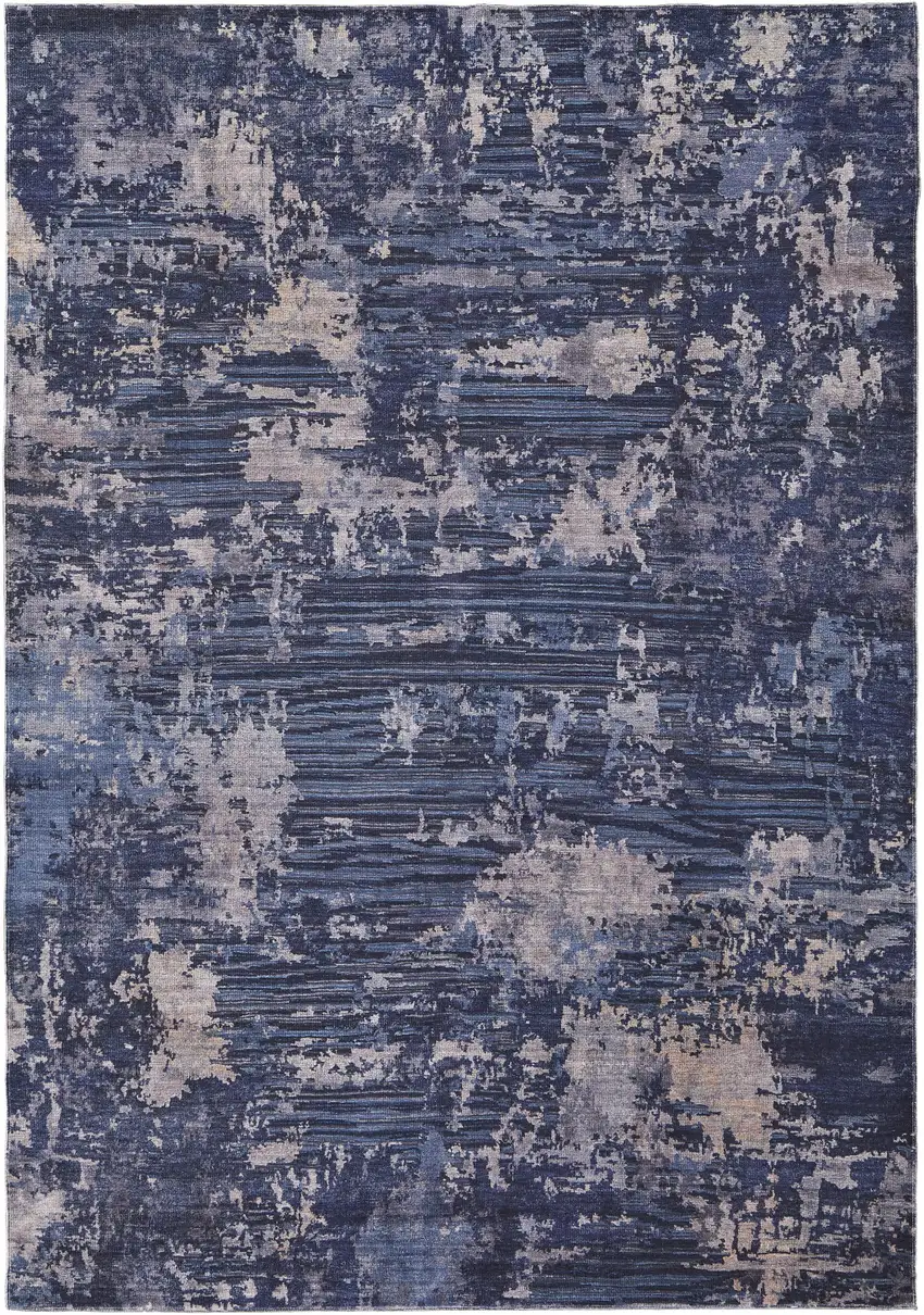 Blue Brown and Tan Abstract Power Loom Worn Faded Washable Area Rug Photo 6