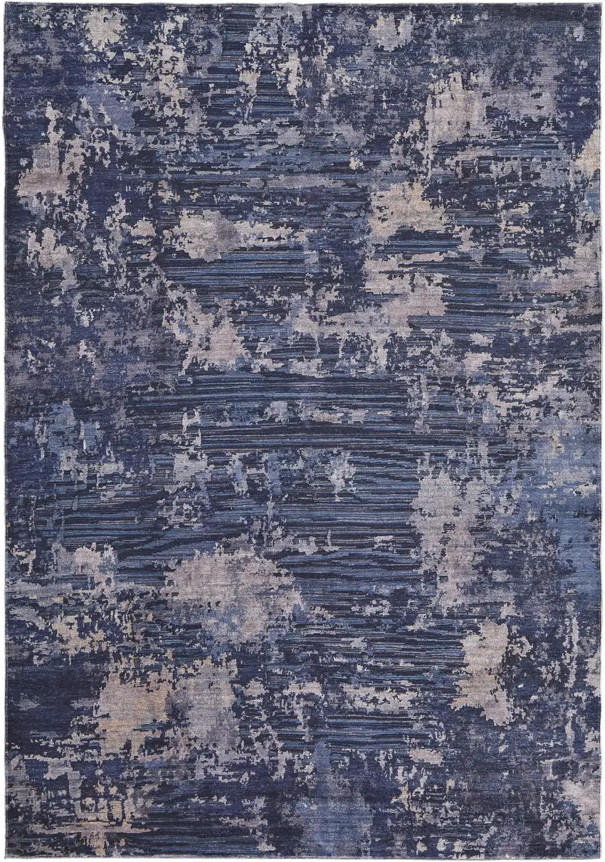 Blue Brown and Tan Abstract Power Loom Worn Faded Washable Area Rug Photo 2