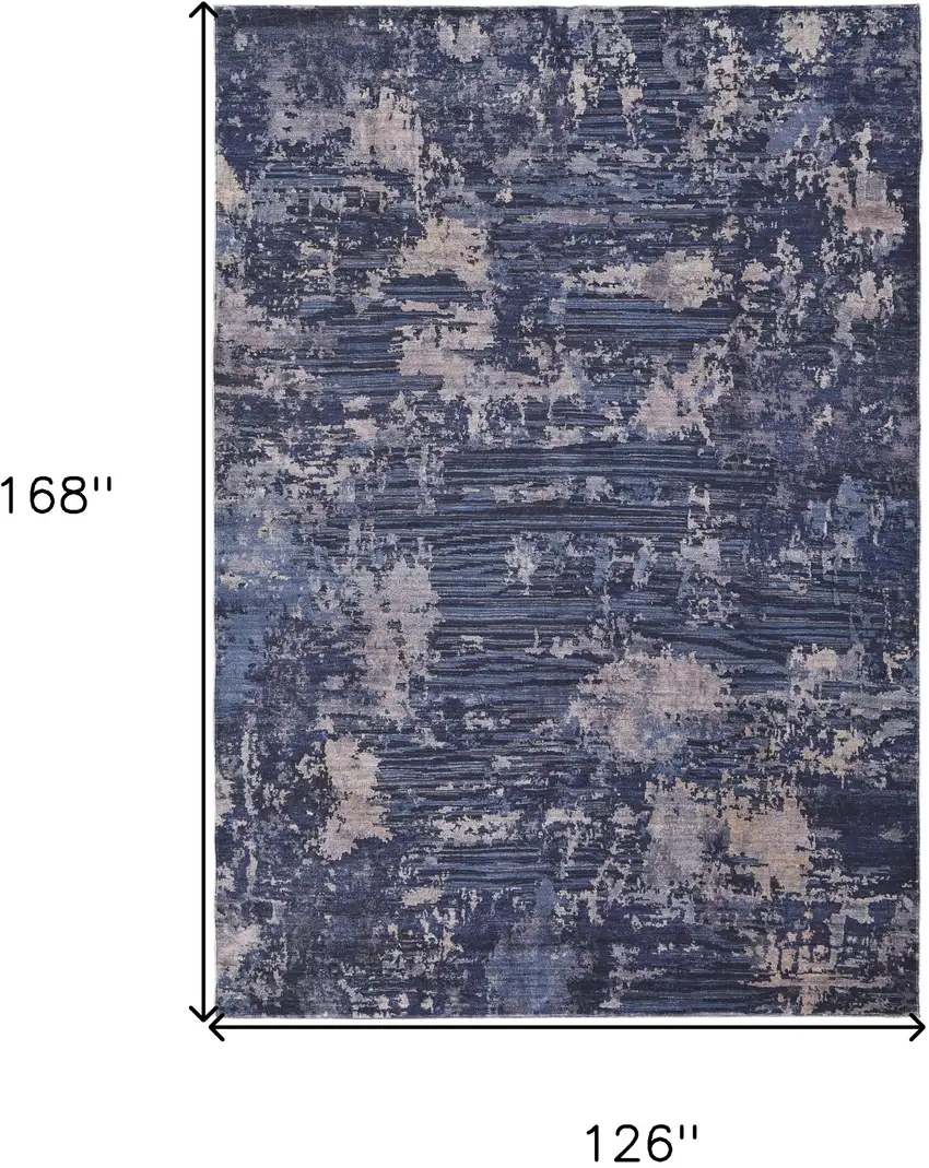 Blue Brown and Tan Abstract Power Loom Worn Faded Washable Area Rug Photo 3