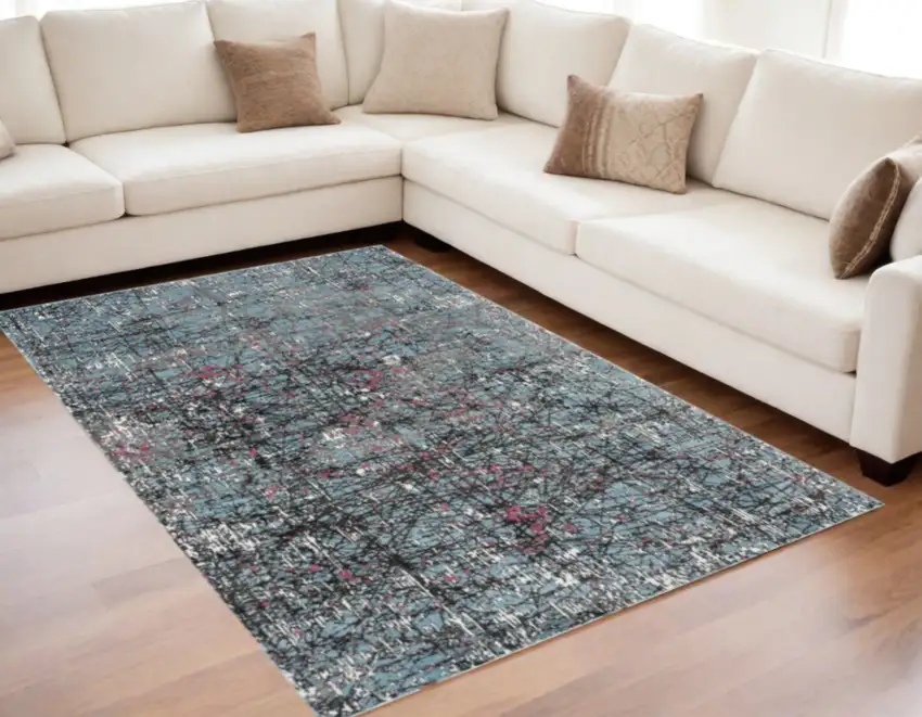 Blue Chaotic Strokes Area Rug Photo 2