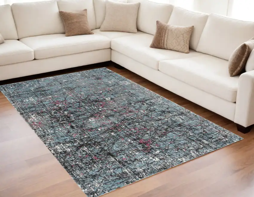 Blue Chaotic Strokes Area Rug Photo 2