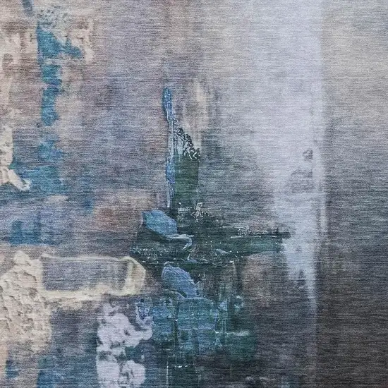 Blue Charcoal And Brown Abstract Washable Indoor Outdoor Area Rug Photo 5