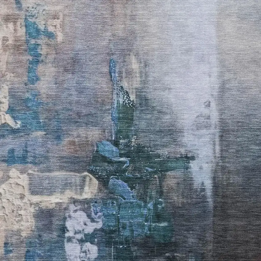 Blue Charcoal And Brown Abstract Washable Indoor Outdoor Area Rug Photo 5