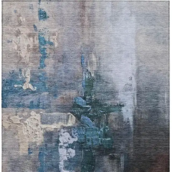 Blue Charcoal And Brown Abstract Washable Indoor Outdoor Area Rug Photo 4