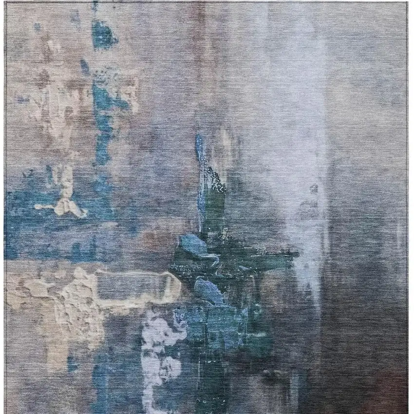 Blue Charcoal And Brown Abstract Washable Indoor Outdoor Area Rug Photo 4