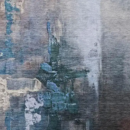 Blue Charcoal And Brown Abstract Washable Indoor Outdoor Area Rug Photo 5