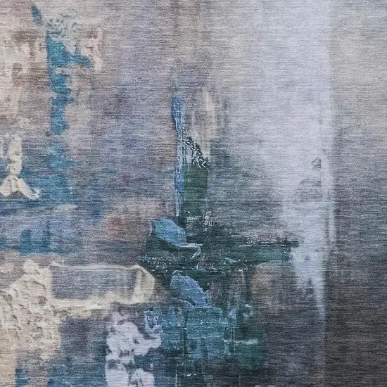 Blue Charcoal And Brown Abstract Washable Indoor Outdoor Area Rug Photo 5