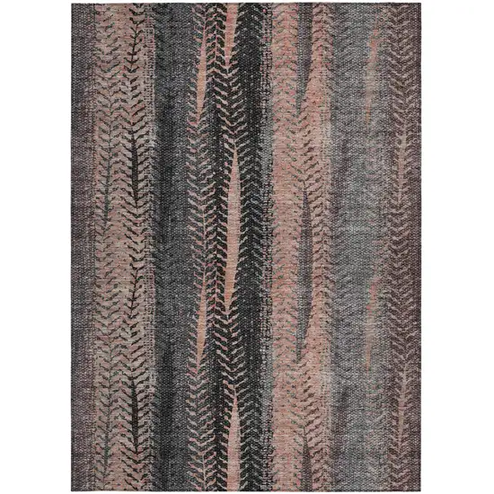 Blue Charcoal And Copper Botanical Leaves Washable Indoor Outdoor Area Rug Photo 6