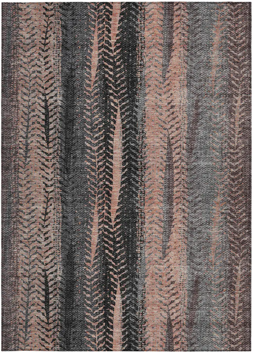 Blue Charcoal And Copper Botanical Leaves Washable Indoor Outdoor Area Rug Photo 6