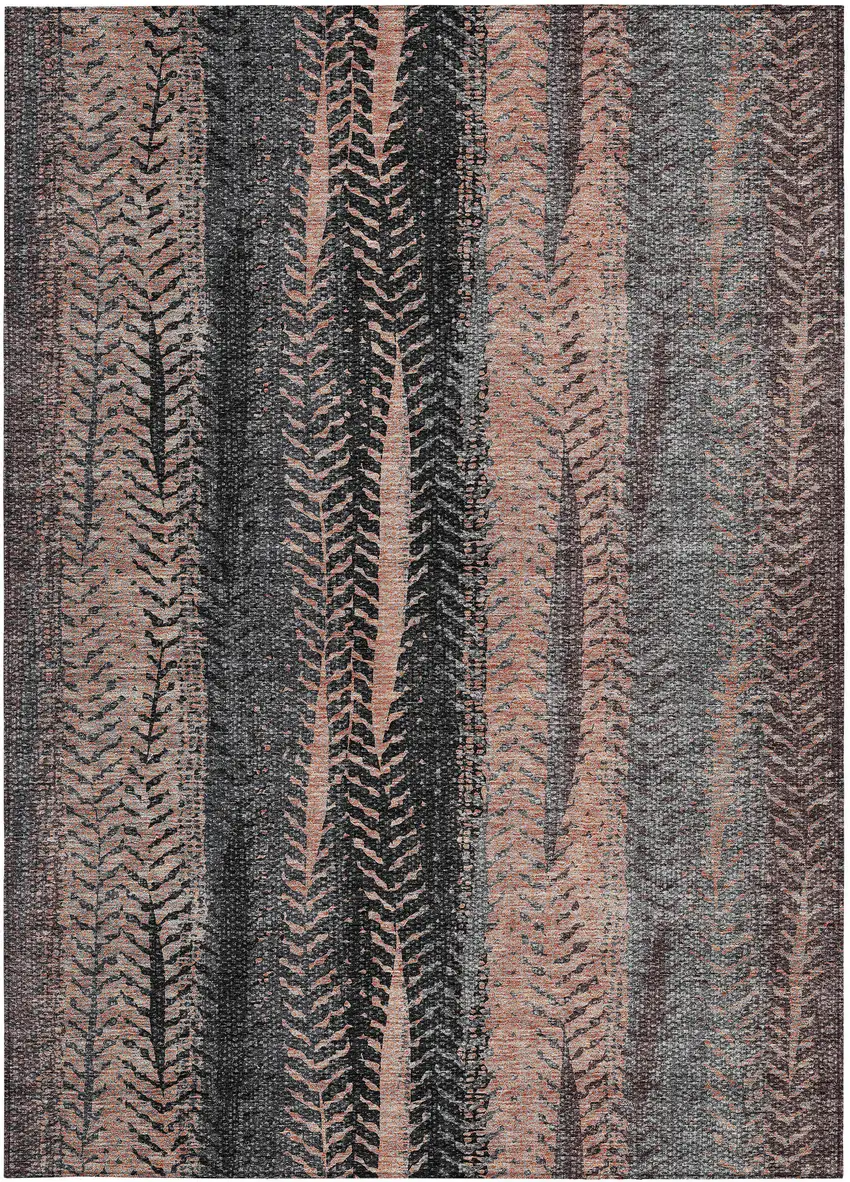 Blue Charcoal And Copper Botanical Leaves Washable Indoor Outdoor Area Rug Photo 6