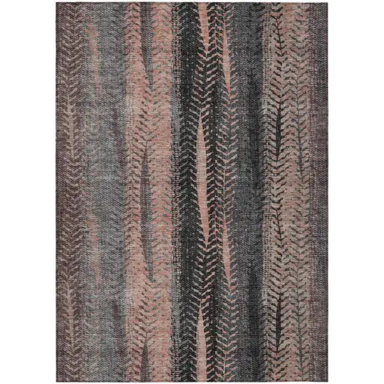 Blue Charcoal And Copper Botanical Leaves Washable Indoor Outdoor Area Rug Photo 2