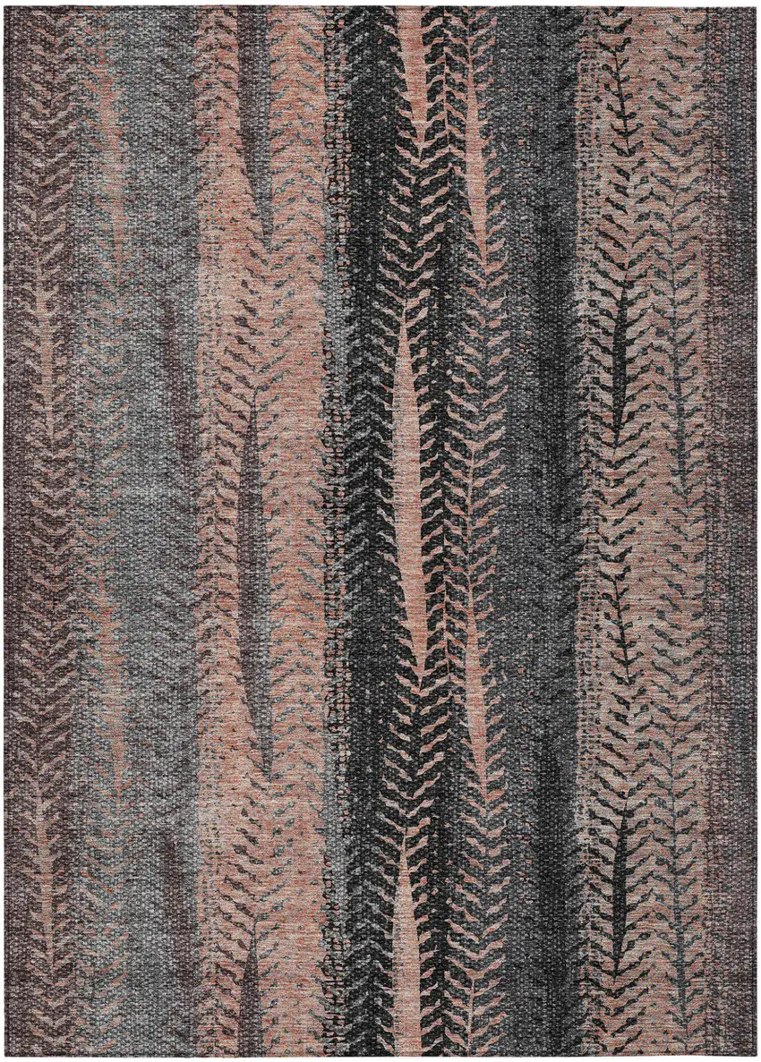 Blue Charcoal And Copper Botanical Leaves Washable Indoor Outdoor Area Rug Photo 2