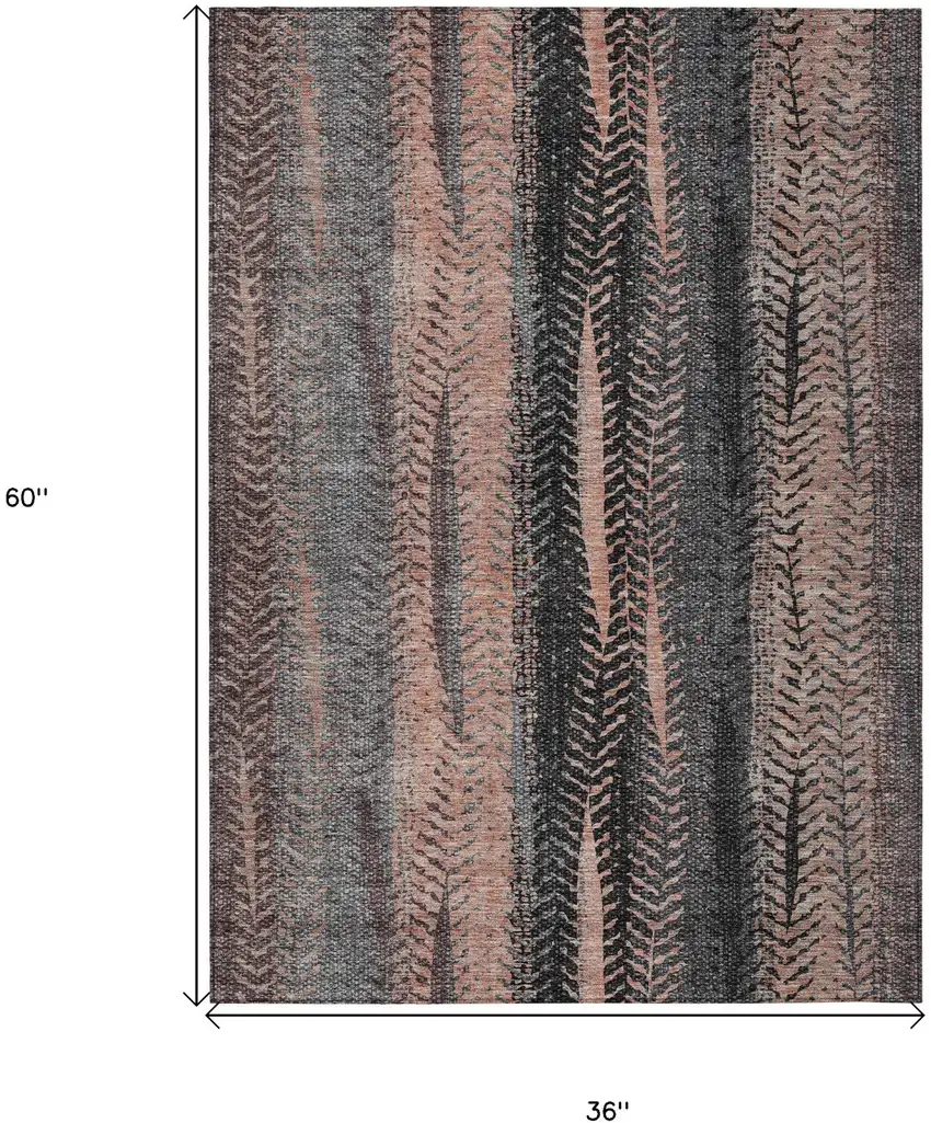 Blue Charcoal And Copper Botanical Leaves Washable Indoor Outdoor Area Rug Photo 3