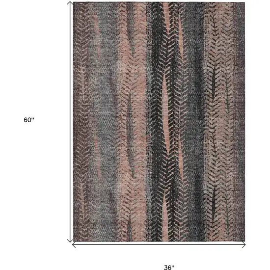 Blue Charcoal And Copper Botanical Leaves Washable Indoor Outdoor Area Rug Photo 3