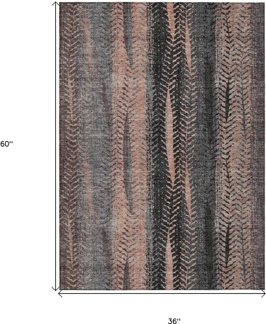 Blue Charcoal And Copper Botanical Leaves Washable Indoor Outdoor Area Rug Photo 3