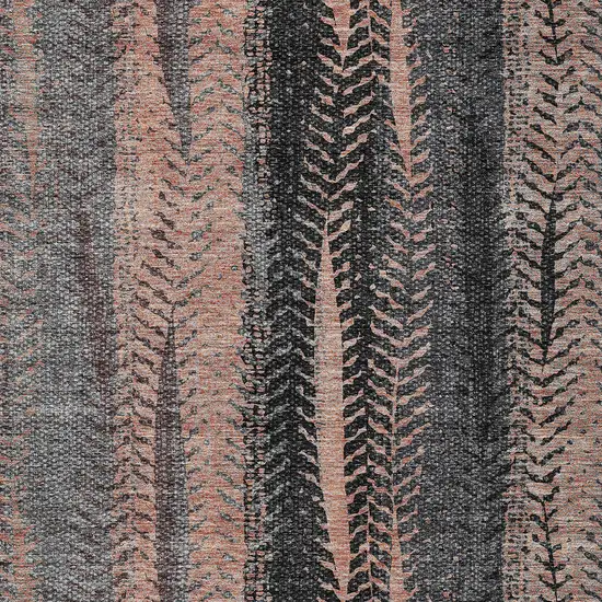 Blue Charcoal And Copper Botanical Leaves Washable Indoor Outdoor Area Rug Photo 6
