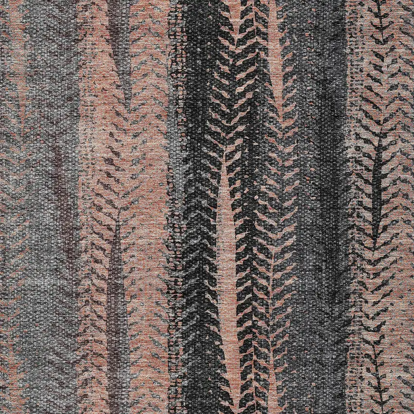 Blue Charcoal And Copper Botanical Leaves Washable Indoor Outdoor Area Rug Photo 6