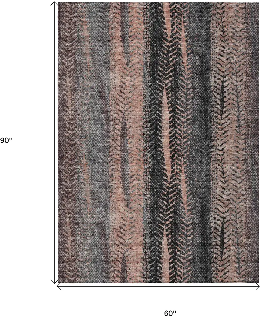 Blue Charcoal And Copper Botanical Leaves Washable Indoor Outdoor Area Rug Photo 3