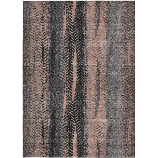 Blue Charcoal And Copper Botanical Leaves Washable Indoor Outdoor Area Rug Photo 7