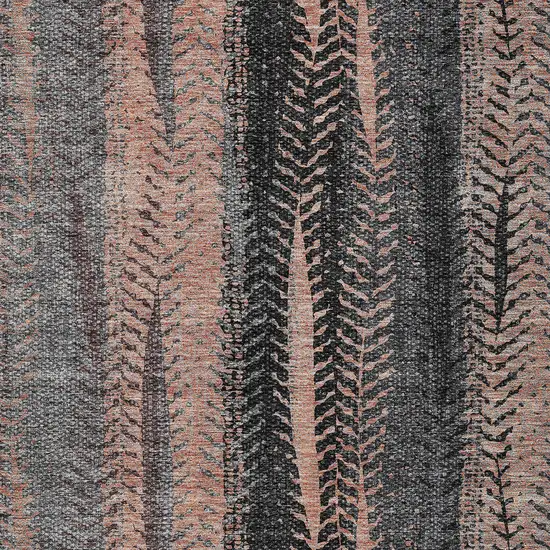 Blue Charcoal And Copper Botanical Leaves Washable Indoor Outdoor Area Rug Photo 6