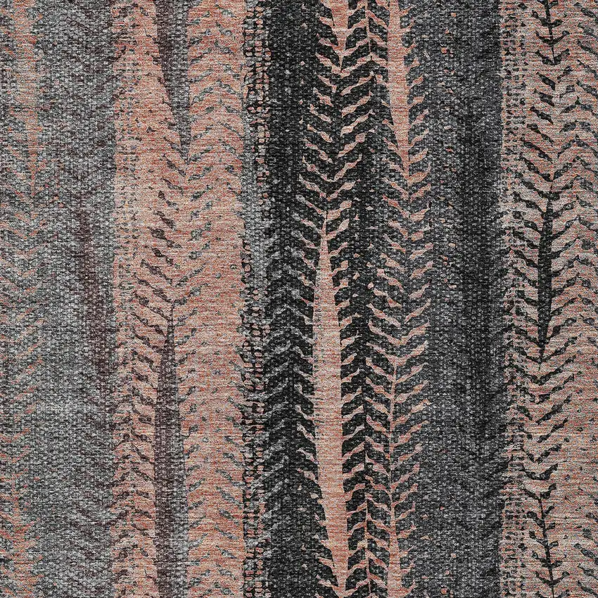 Blue Charcoal And Copper Botanical Leaves Washable Indoor Outdoor Area Rug Photo 6