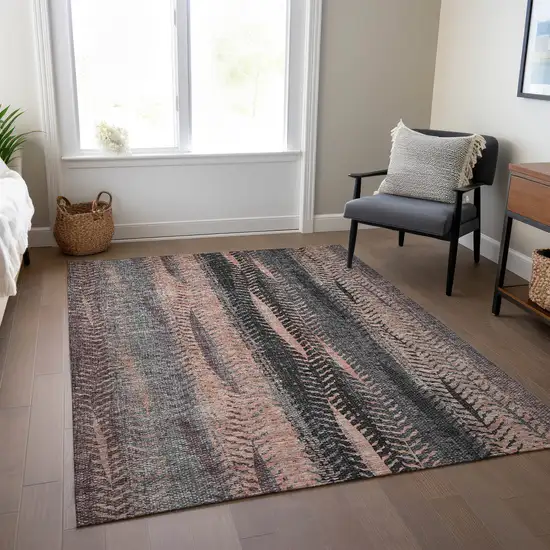 Blue Charcoal And Copper Botanical Leaves Washable Indoor Outdoor Area Rug Photo 9