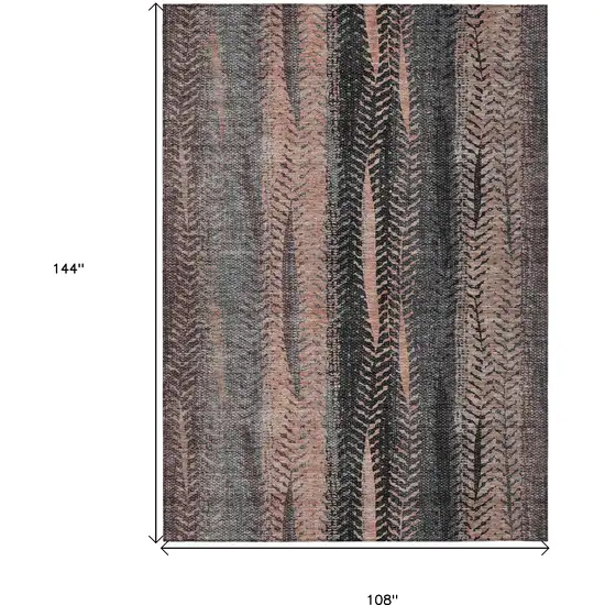 Blue Charcoal And Copper Botanical Leaves Washable Indoor Outdoor Area Rug Photo 3