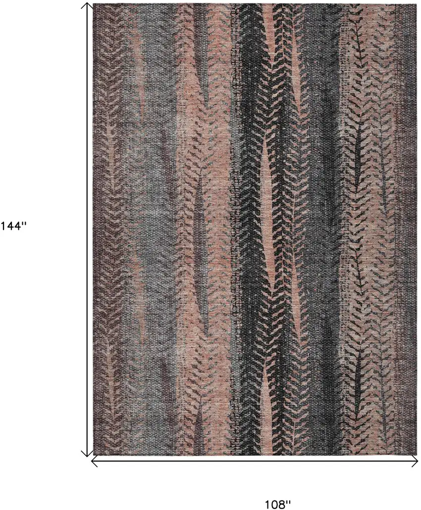 Blue Charcoal And Copper Botanical Leaves Washable Indoor Outdoor Area Rug Photo 3